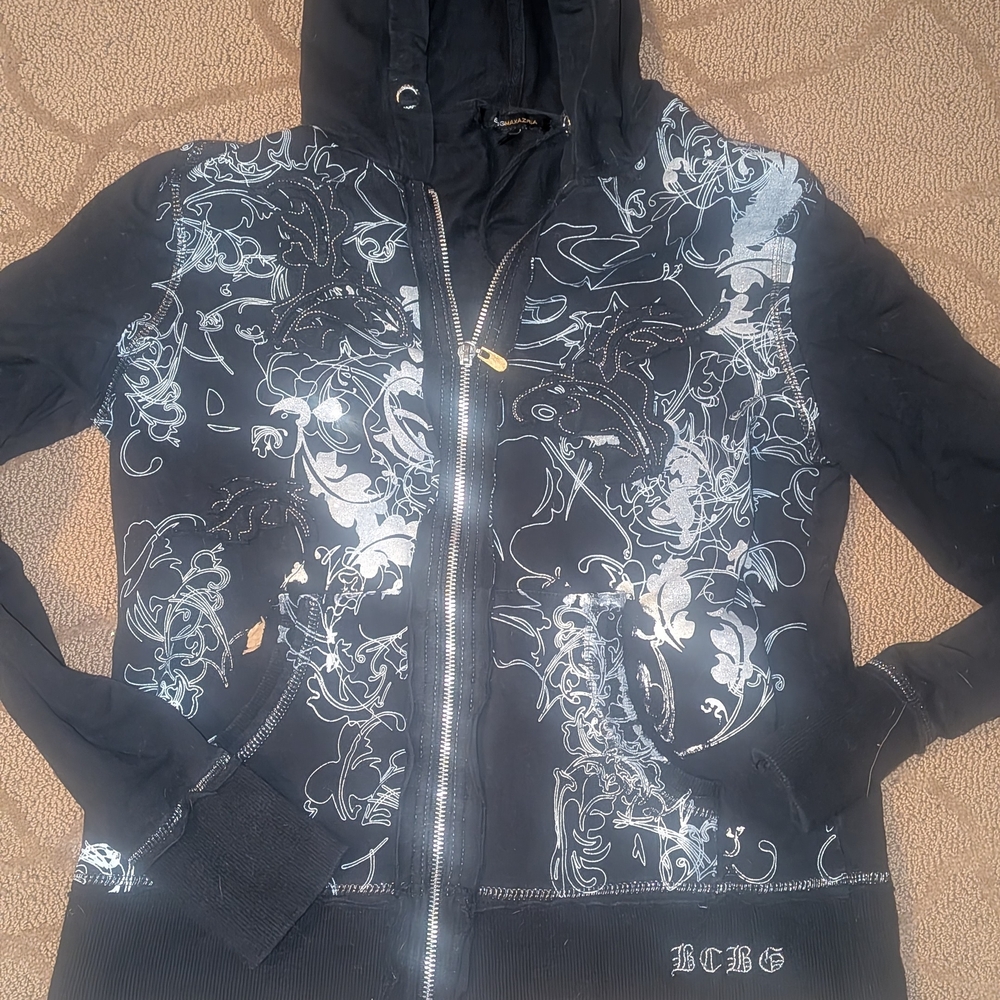 BCBG VINTAGE  Women's Black and Silver  HOODIE Jacket COAT MEDIUM LARGE M L